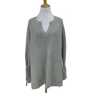 Aerie Terry Cloth Sweaters Womens M Medium Gray Wrist Tie Notch Neck Pullover